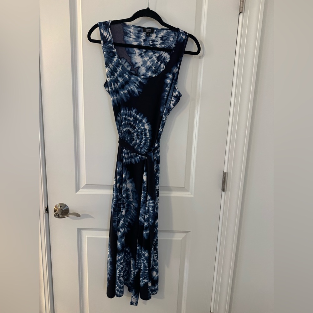 Jones New York Navy and White Tie-Dye Maxi Dress